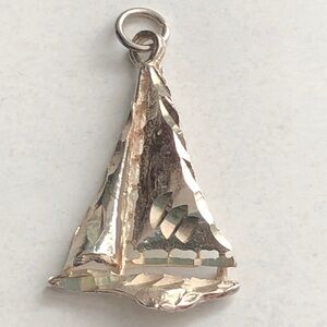 Vintage Sailboat diamond cut sterling silver pendant